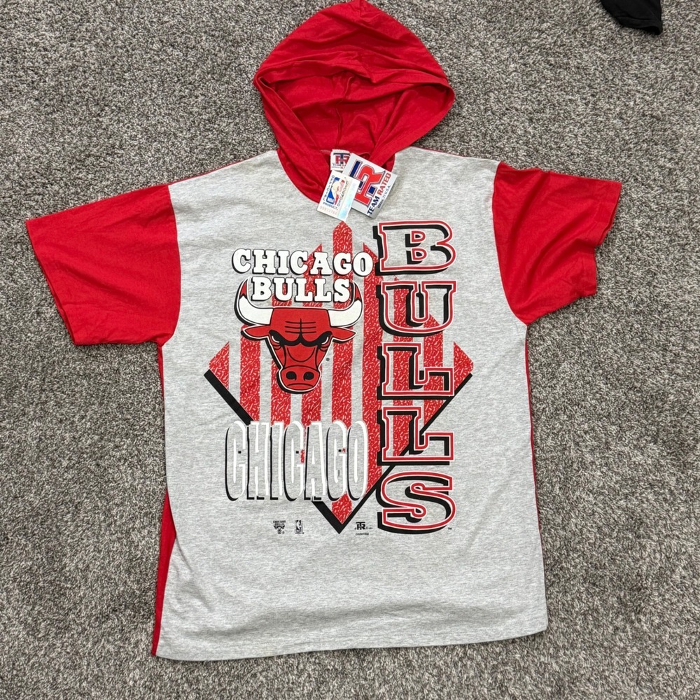 NWT Vintage 90s Chicago Bulls Team Rated Hooded TShirt Mens XL NBA Single Stitch